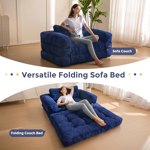 Folding Sofa Bed, L-Shaped Convertible Sleeper Couch with Armrest and Pillow, Dark Grey M375676