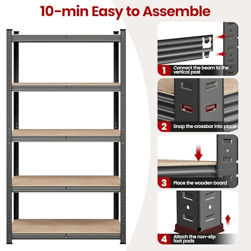 5-Tier Adjustable Metal Shelving Unit for Garage, Pantry, and Warehouse M7734