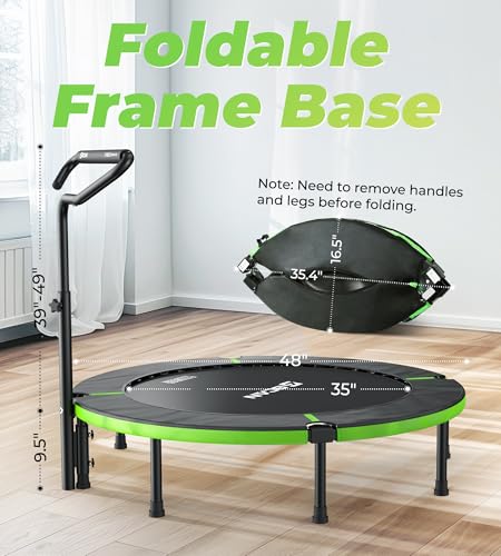 Foldable Mini Trampoline with Adjustable Foam Handle for Indoor Garden Workout B5848