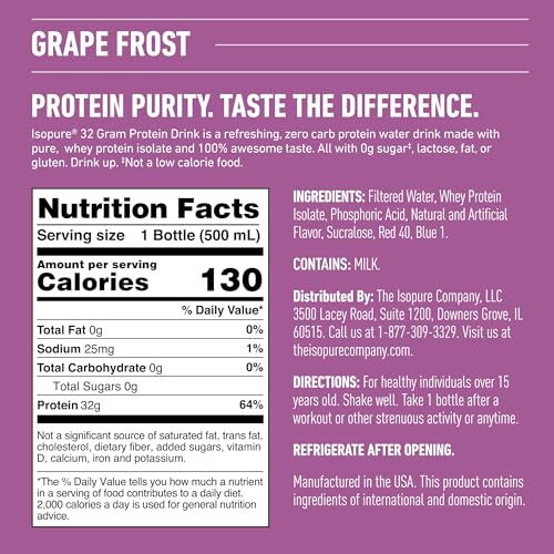 Zero Carb 32g Clear Protein Ready-to-Drink, Whey Protein Isolate, Blue Raspberry, 12 Pack F664096