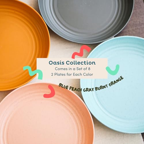 Wheat Straw Dinner Plates Set for 8, Reusable, Unbreakable, Dishwasher Safe V624286