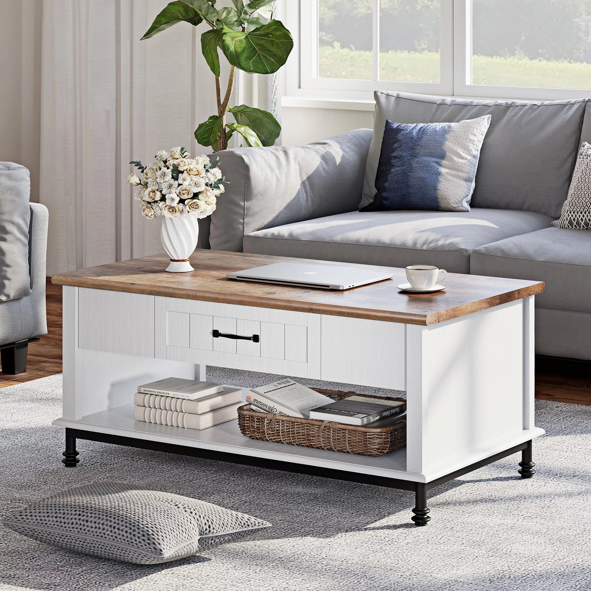 Farmhouse Coffee Table with Storage Drawer R81731