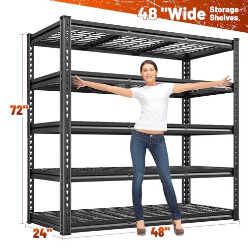 48" W Garage Shelving, Heavy Duty Adjustable Metal Storage Shelves N492