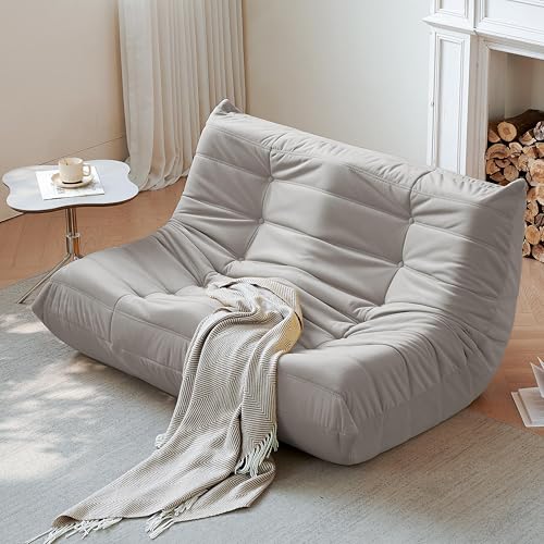 Bean Bag Chair for Adults, Suede & Microfiber Corner Lounge Sofa, 3-Seater, Beige F9802