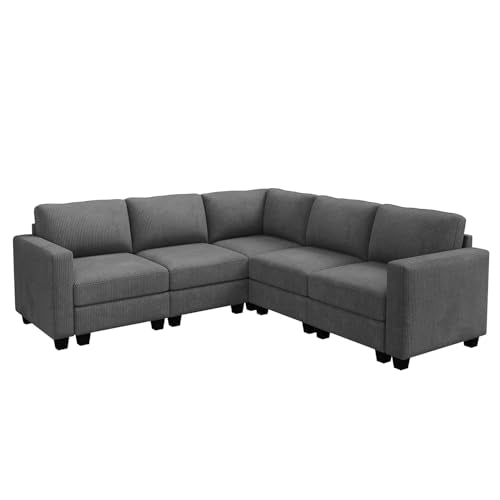 Corduroy Modular Sectional Couch with Storage, L-Shaped, 6 Seater, Dark Gray X823135
