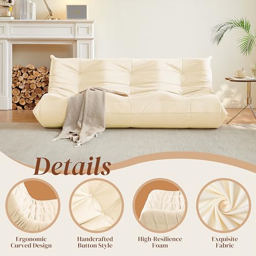 Bean Bag Chair for Adults, Suede & Microfiber Corner Lounge Sofa, 3-Seater, Beige F9802