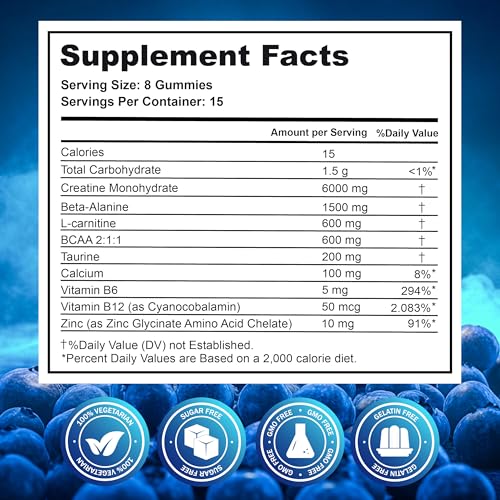 Creatine Monohydrate Gummies 9000 mg for Muscle Growth, 120 Count P515847