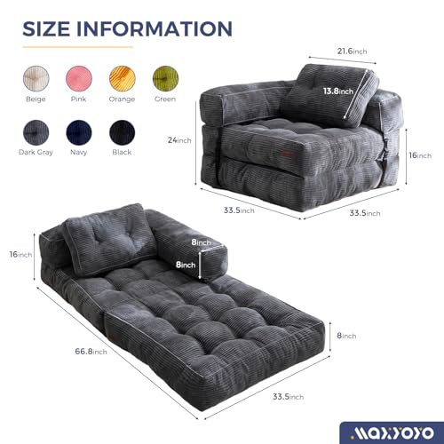 Folding Sofa Bed, L-Shaped Convertible Sleeper Couch with Armrest and Pillow, Dark Grey M375676