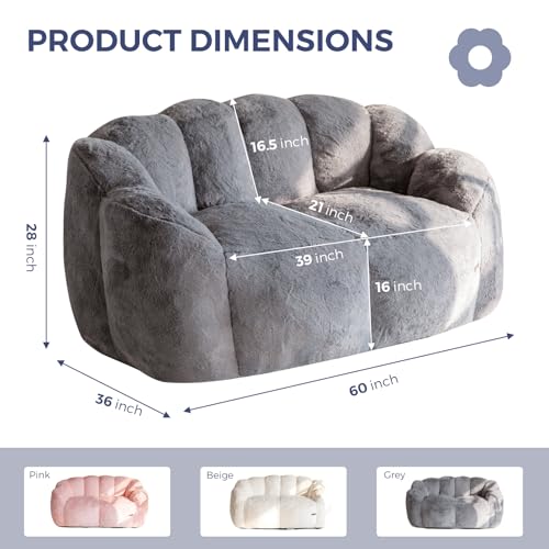 Floral Shaped Bean Bag Sofa for Adults, Faux Fur Floor Chair, Beige U8616