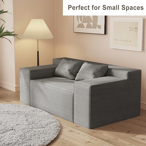 Small Sofa Loveseat with 2 Pillows, Cat-Scratch Resistant Linen, Grey K916760