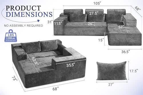 L-Shape Modular Sectional Sofa with Deep Seat, No Assembly Required C597556
