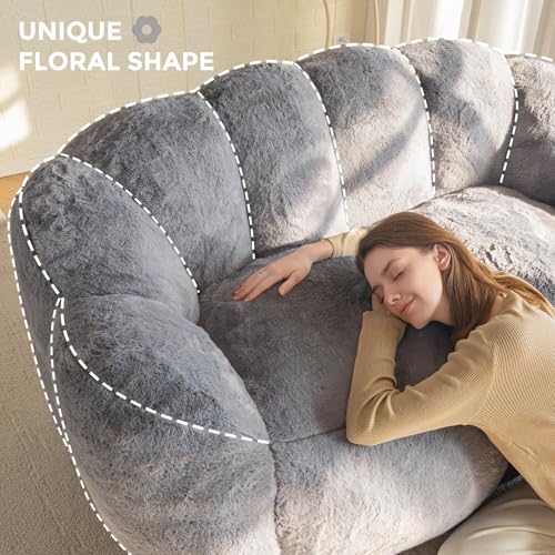 Floral Shaped Bean Bag Sofa for Adults, Faux Fur Floor Chair, Beige U8616