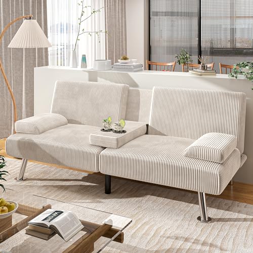 Modern Linen Convertible Folding Futon Sofa Bed with Removable Armrests Y192