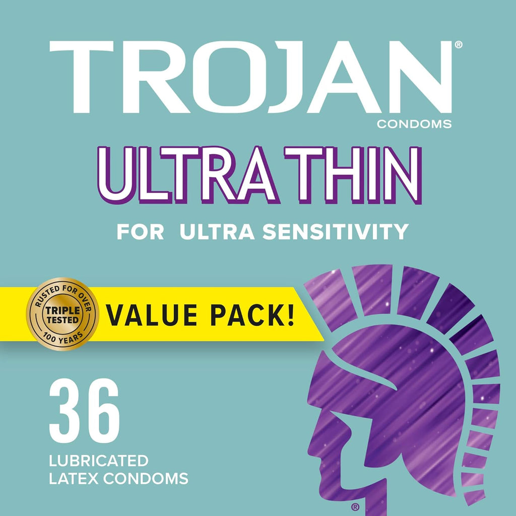 Ultra Thin Lubricated Condoms for Men, 36 Count Value Pack & Ultra Ribbed Condoms, 36 Count X606