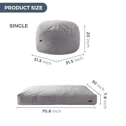 Giant Bean Bag Chair Bed for Adults, Convertible Floor Sofa Mattress R473823