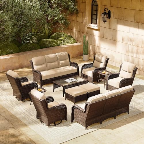 Outdoor Wicker Conversation Set with Cushions, 7 Pieces P4930