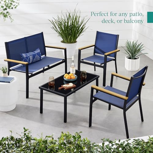 Outdoor Textilene Patio Conversation Set with Loveseat and Coffee Table V736