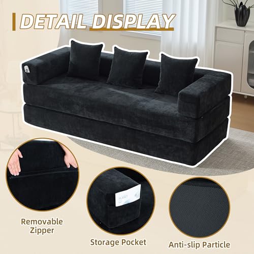 Corduroy Convertible Sleeper Sofa Bed with Pillow, Beige O72530