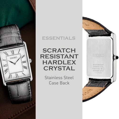 Men's Water Resistant Stainless Steel Watch with Leather Strap C825573