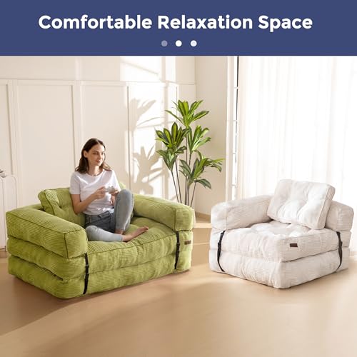 Folding Sofa Bed, L-Shaped Convertible Sleeper Couch with Armrest and Pillow, Dark Grey M375676