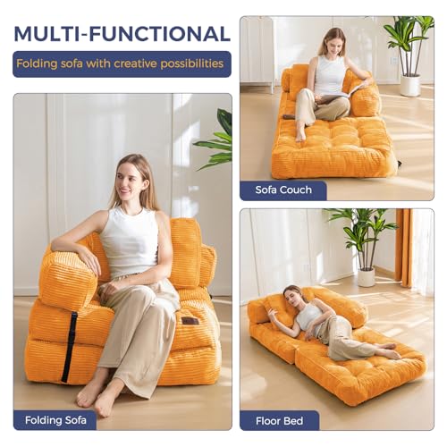 Folding Sofa Bed, L-Shaped Convertible Sleeper Couch with Armrest and Pillow, Dark Grey M375676
