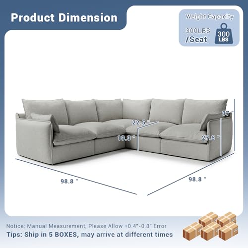 Modular Sectional Sofa, Waterproof Down Filled, Dark Gray C7587