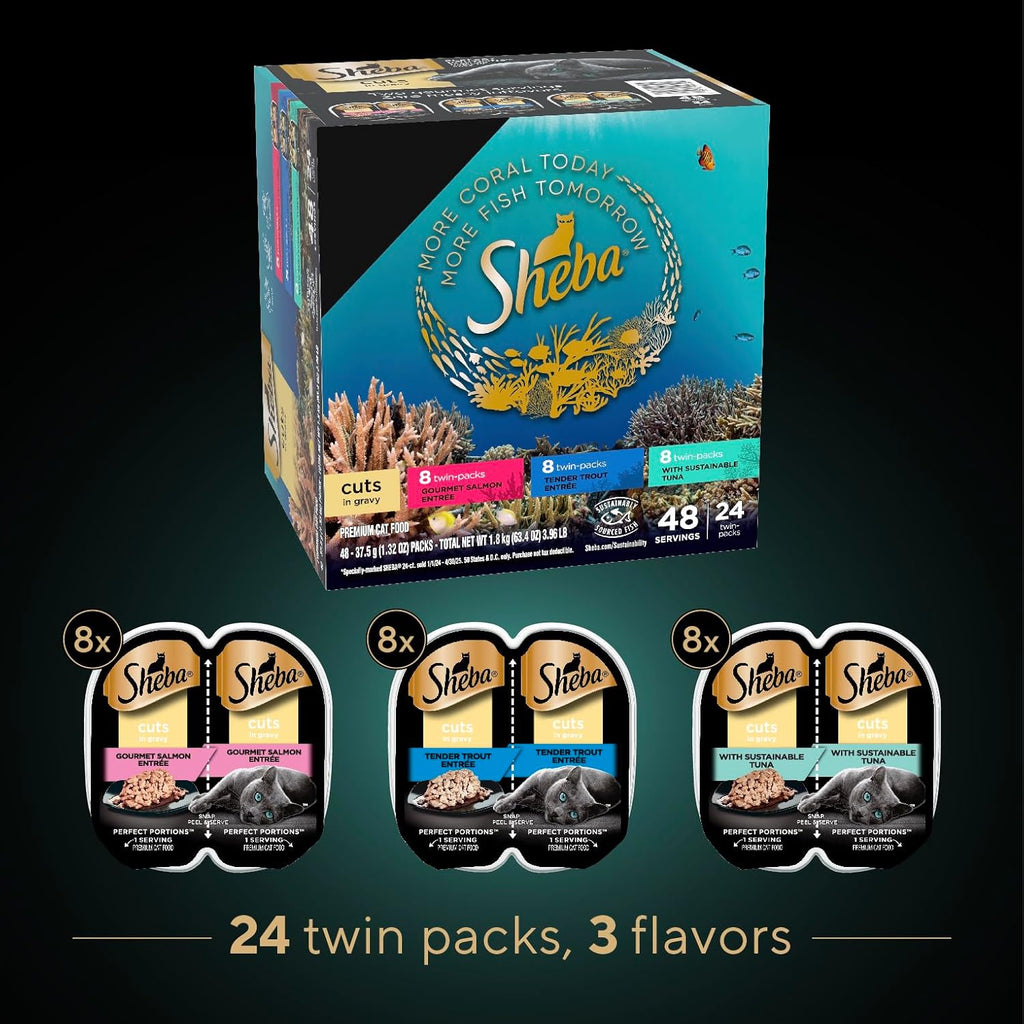 Wet Cat Food Trays Variety Pack, Salmon Trout Tuna Entrée, 24 Count D204