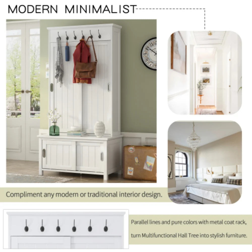 Hall Tree with Sliding Doors and Storage Bench D523