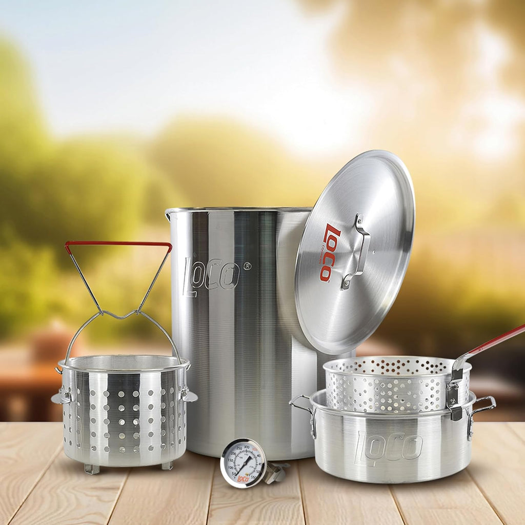 30 Quart Aluminum Pot with Steaming Basket and Lid I295153