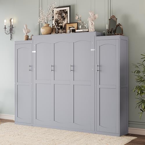 Murphy Bed with Two Wardrobes and Storage Shelf for Small Bedrooms A623