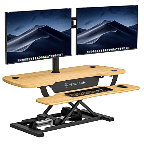 Electric Standing Desk Converter, Height Adjustable Sit to Stand Riser, Dual Monitor Workstation, Black Z74939