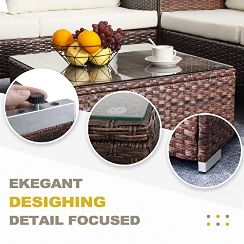 Outdoor Wicker Patio Side Table with Glass Top P11489