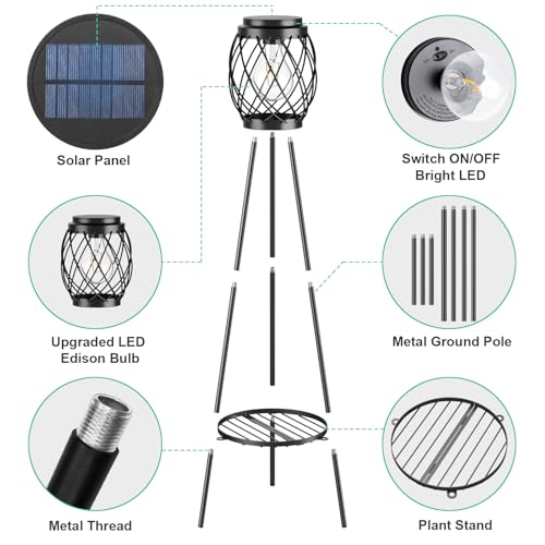 Solar Lights Outdoor with Plant Stands, Metal Tripod Patio Lamp B77585