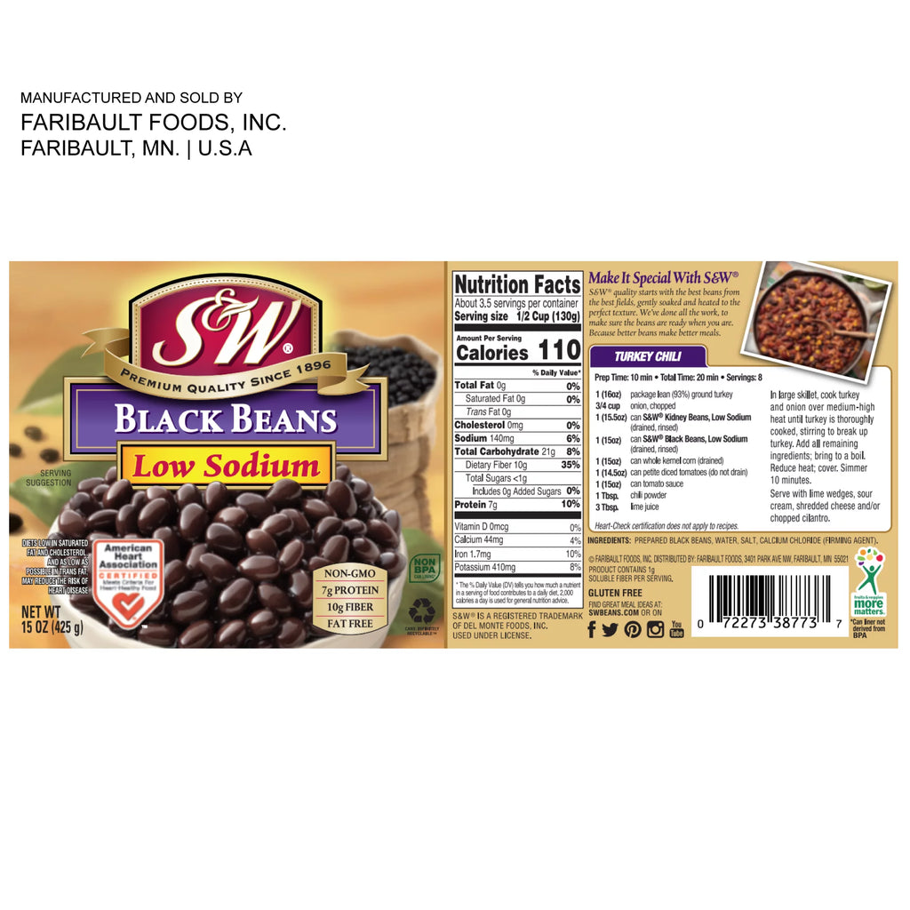 Low Sodium Canned Black Beans, 15 oz (12 Pack) O64492