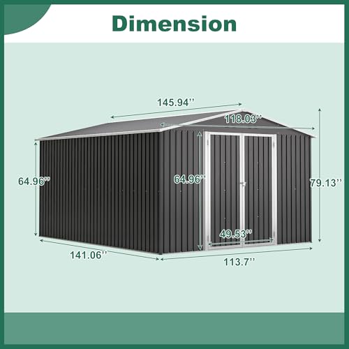 Outdoor Storage Shed, Heavy-Duty All-Weather Tool Shed with Lockable Doors C3585