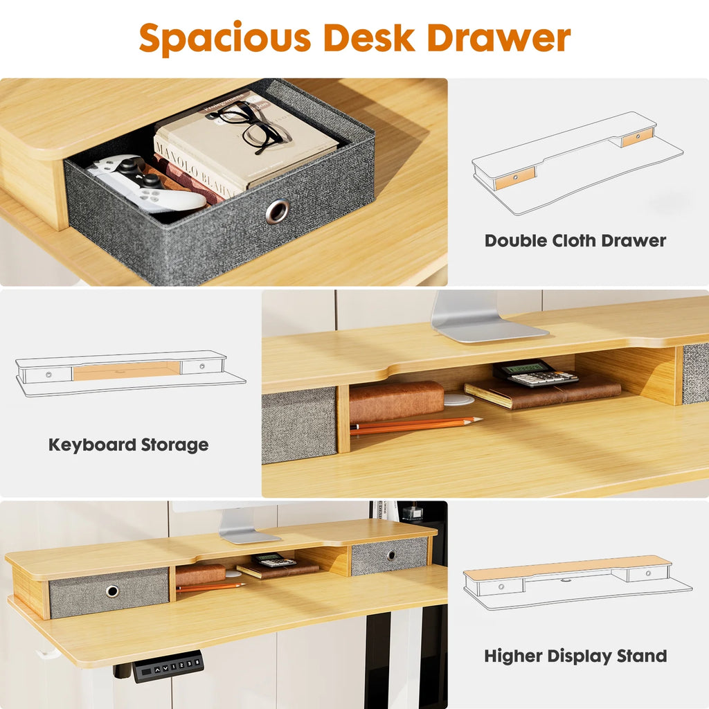 Height Adjustable Electric Standing Desk with Storage Shelf B61090
