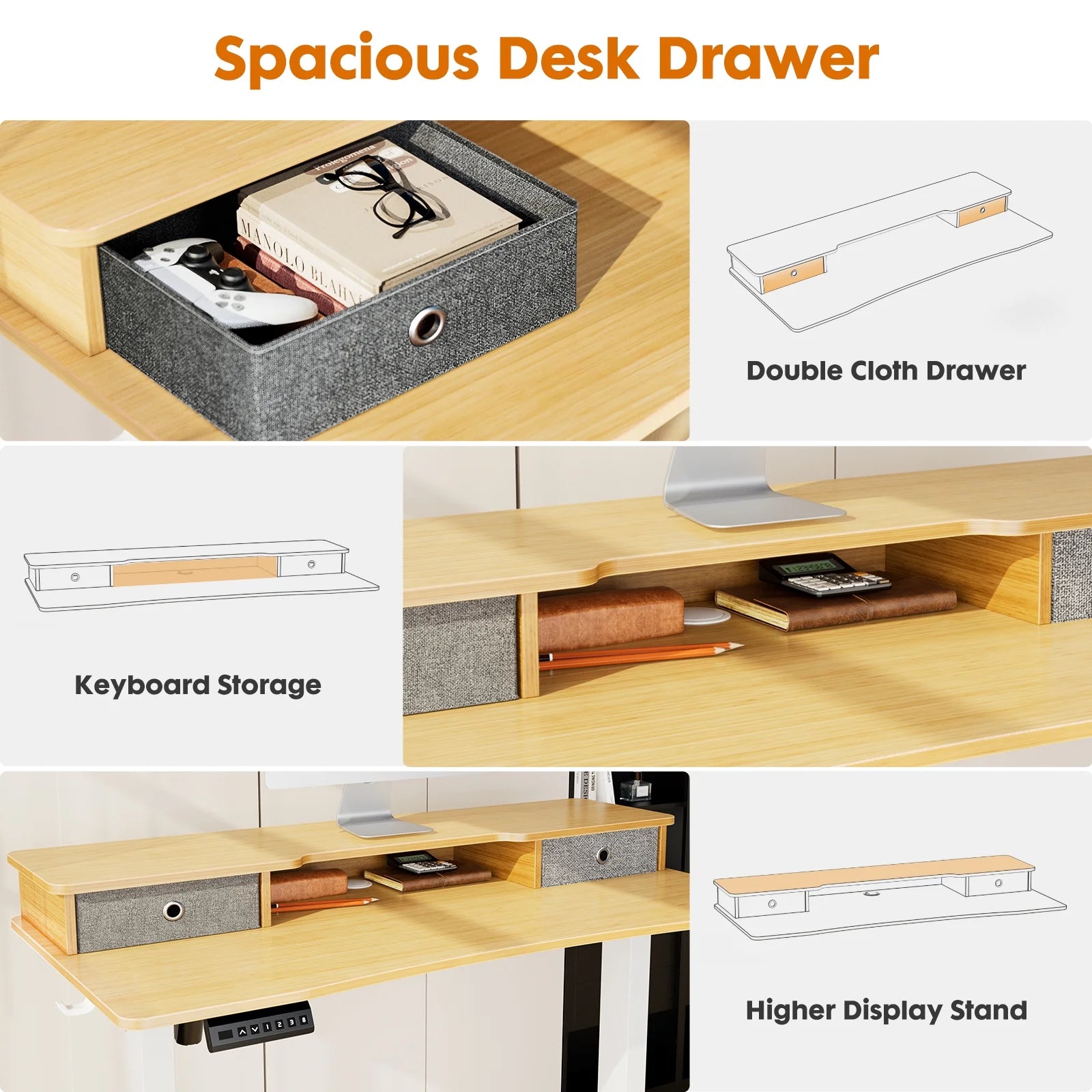 Height Adjustable Electric Standing Desk with Storage Shelf B61090