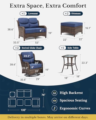 Outdoor Wicker Conversation Set with Cushions, 7 Pieces P4930
