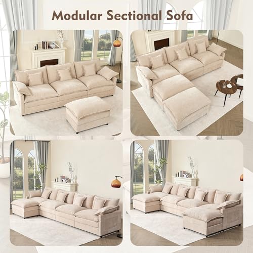 U Shaped Modular Sectional Sofa with Ottoman, Chenille, Black Z16537
