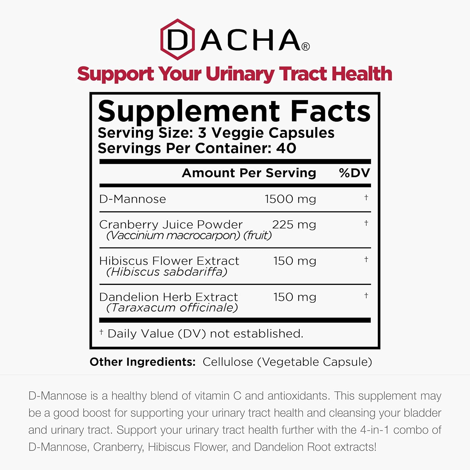 D-Mannose Capsules with Cranberry and Hibiscus for Urinary Tract Health Z4291