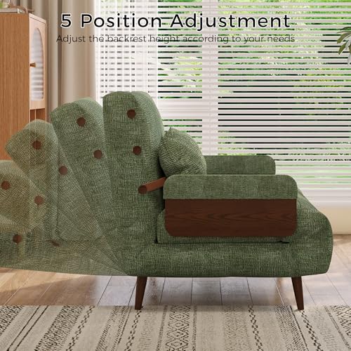 Convertible Chair Bed Sleeper for Adults, Linen with Wooden Arms & Pillows, Foldable Single Futon Sofa Bed Q683821