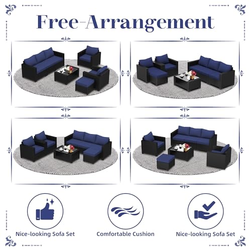 Outdoor Sectional Sofa Set with Cushions and Glass Coffee Table T1708