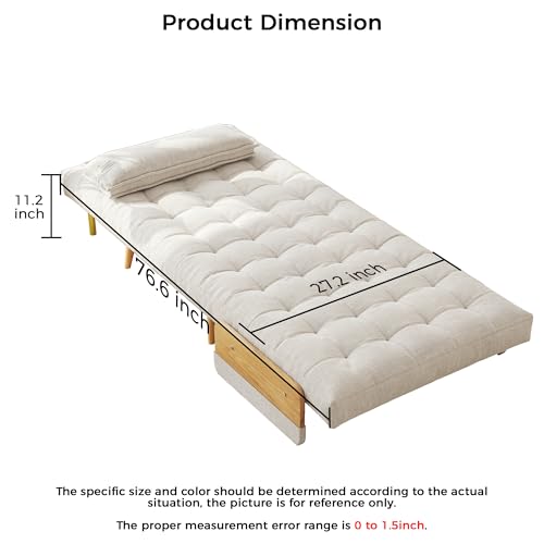 Convertible Chair Bed Sleeper for Adults, Linen with Wooden Arms & Pillows, Foldable Single Futon Sofa Bed Q683821