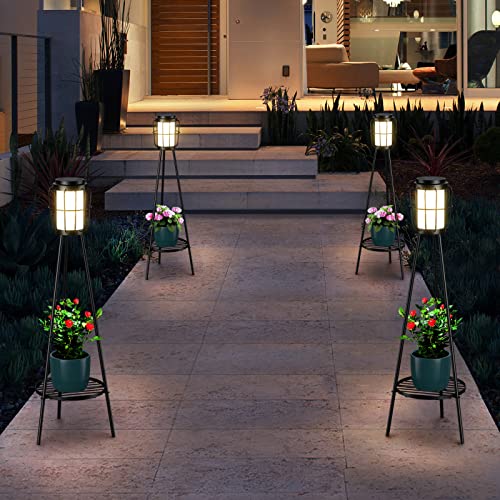 Solar Lights Outdoor with Plant Stands, Metal Tripod Patio Lamp B77585