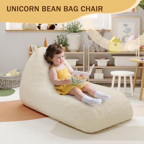 Unicorn Bean Bag Chair for Kids with Filler, Corduroy Floor Lounger, Pink W9694