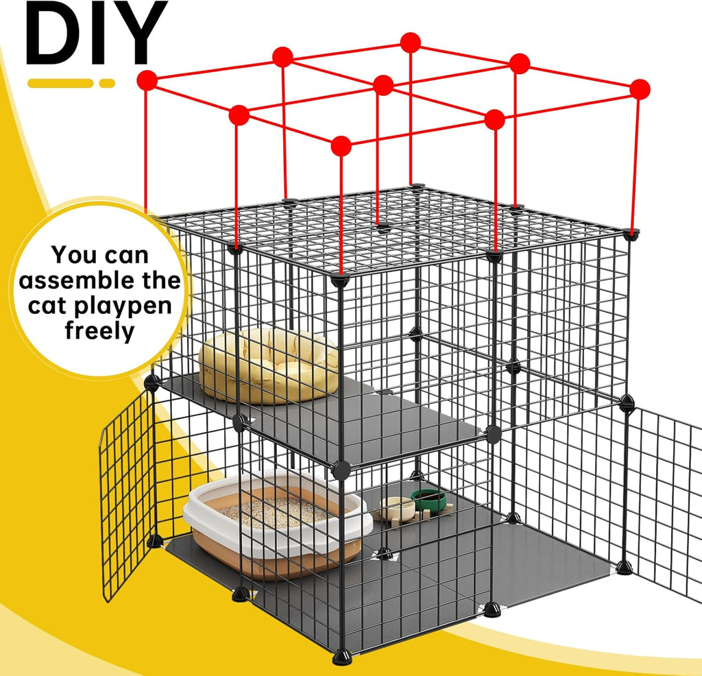 3-Tier Cat Cage Indoor Enclosure DIY Catio Detachable Metal Wire Kennel Q13173