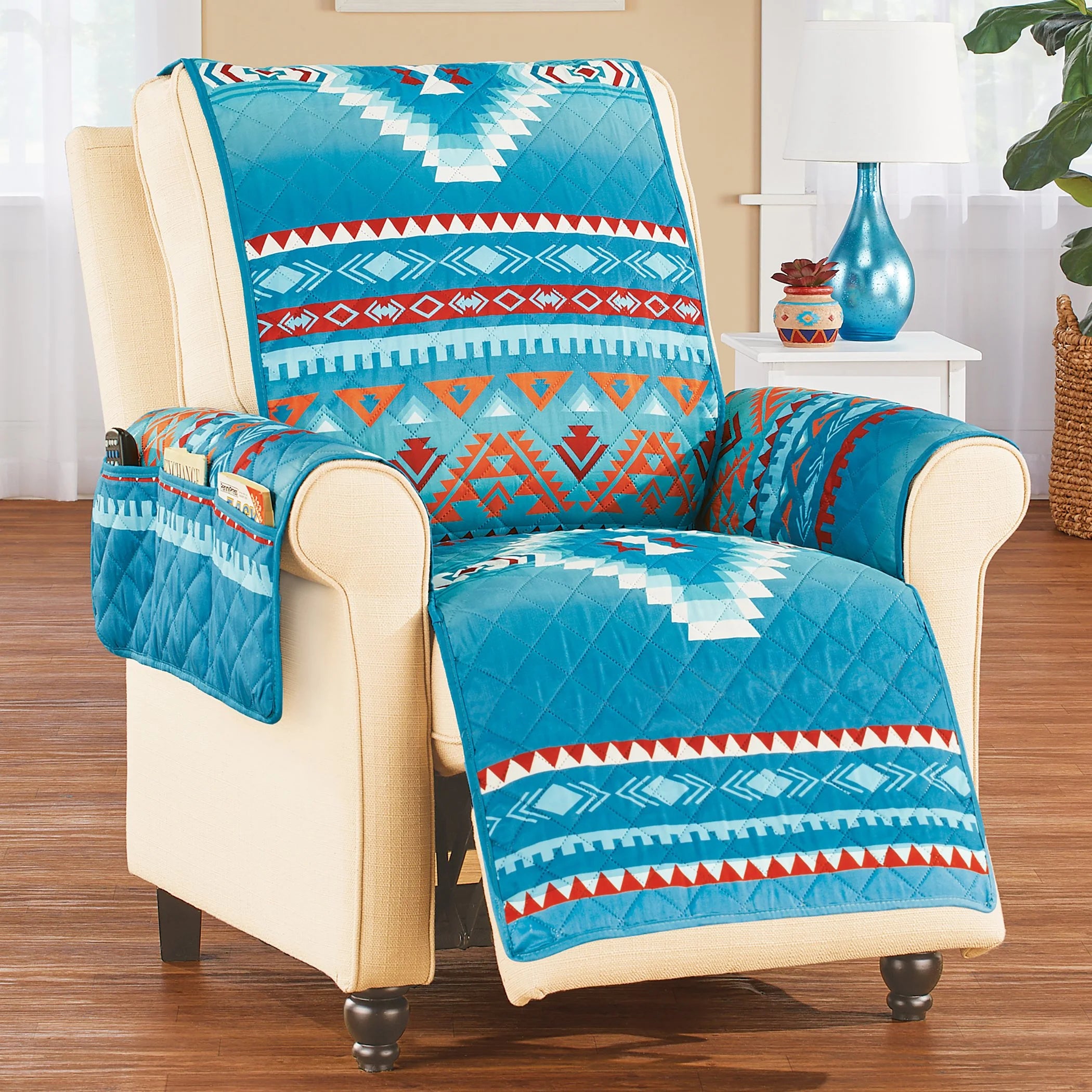 Quilted Turquoise Southwest Aztec Furniture Cover F347