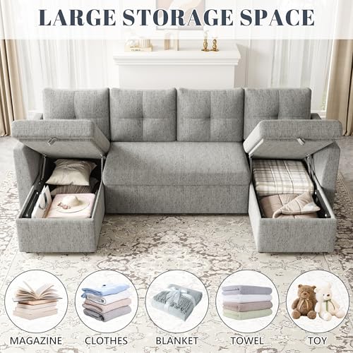Oversized Sleeper Sofa Couch with Double Storage Chaise, Dark Grey B422253