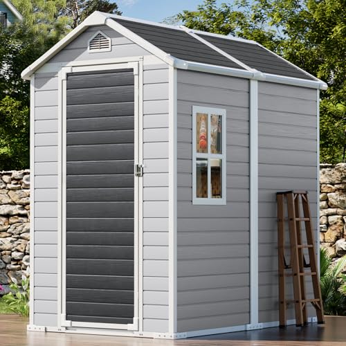 Resin Storage Shed, Waterproof Outdoor Tool Shed with Floor, Double Lockable Doors I89690