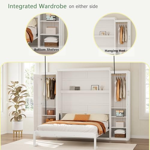 Murphy Bed with Two Wardrobes and Storage Shelf for Small Bedrooms A623